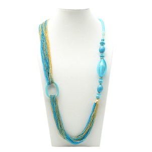 Collana Celeste & avventurina - Conterie + perle - Vetro di Murano Originale OMG