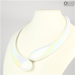 Denise Necklace - Iridescent White & White - Original Murano Glass OMG