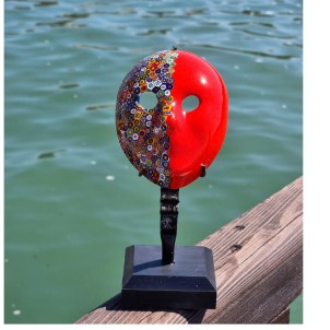 Maschera di Carnevale piccola - Rossa con Murrine - Vetro di Murano
