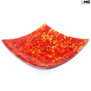 Plato cuadrado - Rojo - Bolsillos vacíos - Cristal de Murano