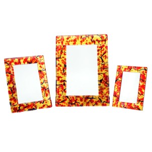 Marco de fotos «Fantasy» - Cristal rojo y hoja dorada - Cristal de Murano original OMG