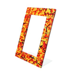 Marco de fotos «Fantasy» - Cristal rojo y hoja dorada - Cristal de Murano original OMG