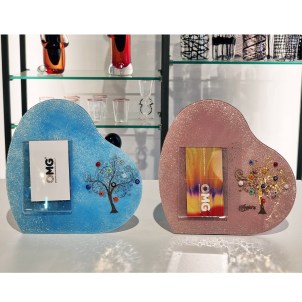 Marco de fotos - Árbol de la vida azul claro - Vidrio de Murano original OMG