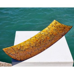 Plate Rectangular Yellow Amber & Gold - Murano Glass