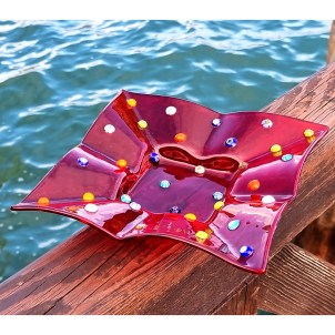 Plato cuadrado Fly - Bolsillos vacíos - Rojo Millefiori - Cristal de Murano