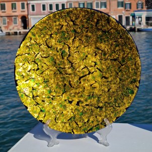 Plate Round Pure Gold 24kt Green Blue Original Murano Glass -  Fruits holder