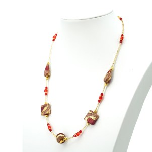 Necklace Emily - With gold and red beads - Original Murano Glass OMG