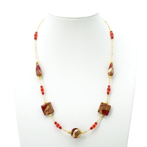 Necklace Emily - With gold and red beads - Original Murano Glass OMG