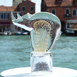 Rhino Sculpture Sommerso Gold - Chroma Collection - Original Murano Glass 