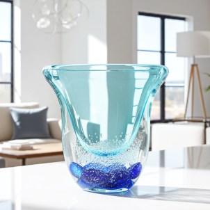 Vaso Rinascimento Sommerso - Celeste e Blu - Vetro di Murano Originale OMG