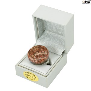 Ring Charming round  - with aventurine - Original Murano Glass OMG