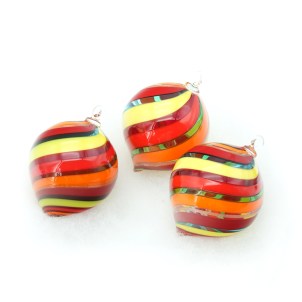 Set of 3 Christmas Balls - Canes Stripped Fantasy - Murano Glass Xmas 