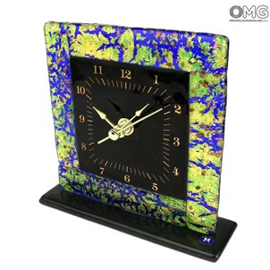 Reloj de mesa con estante - Verde y azul - Reloj de cristal de Murano