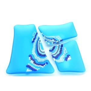 Three Plates frosted glass and murrine  - Sea - Original Murano Glass OMG