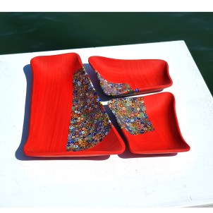 Three Plates frosted glass and murrine  - Volcano - Original Murano Glass OMG