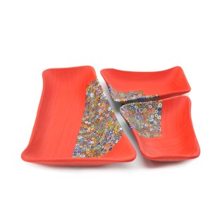 Three Plates frosted glass and murrine  - Volcano - Original Murano Glass OMG