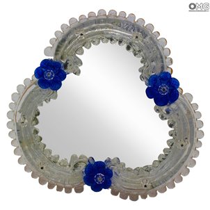 Fiore Re Davide Blu - Specchio Veneziano da tavolo in vetro di Murano