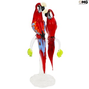 couple of Parrots on branch - Glass Sculpture - Original Murano Glass OMG