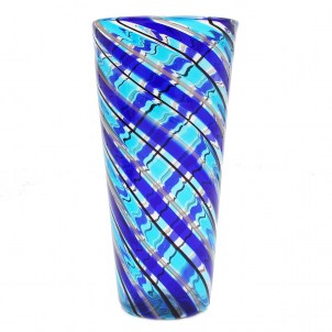Vaso con Canne blu in vetro di Murano originale soffiato