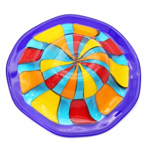 Plato con borde azul - Multicolor - Vidrio de Murano original OMG 