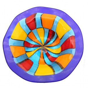 Plato con borde azul - Multicolor - Vidrio de Murano original OMG 