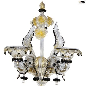 Applique liberty - Oro 24kt + pendenti - Vetro di Murano - 5 Luci