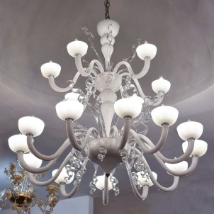 Venetian Chandelier Orseolo - White and crystal details - Original Murano Glass
