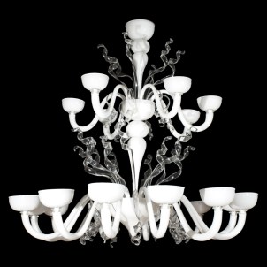 Venetian Chandelier Orseolo - White and crystal details - Original Murano Glass